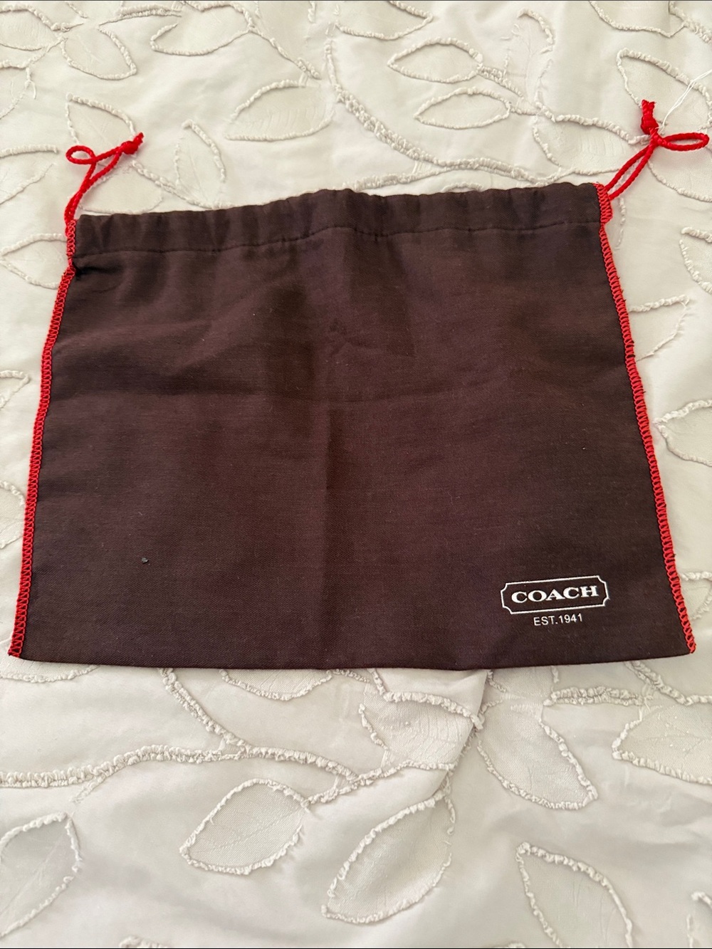 Coach Brown Small Dust Bag with Red Trim and Drawstring